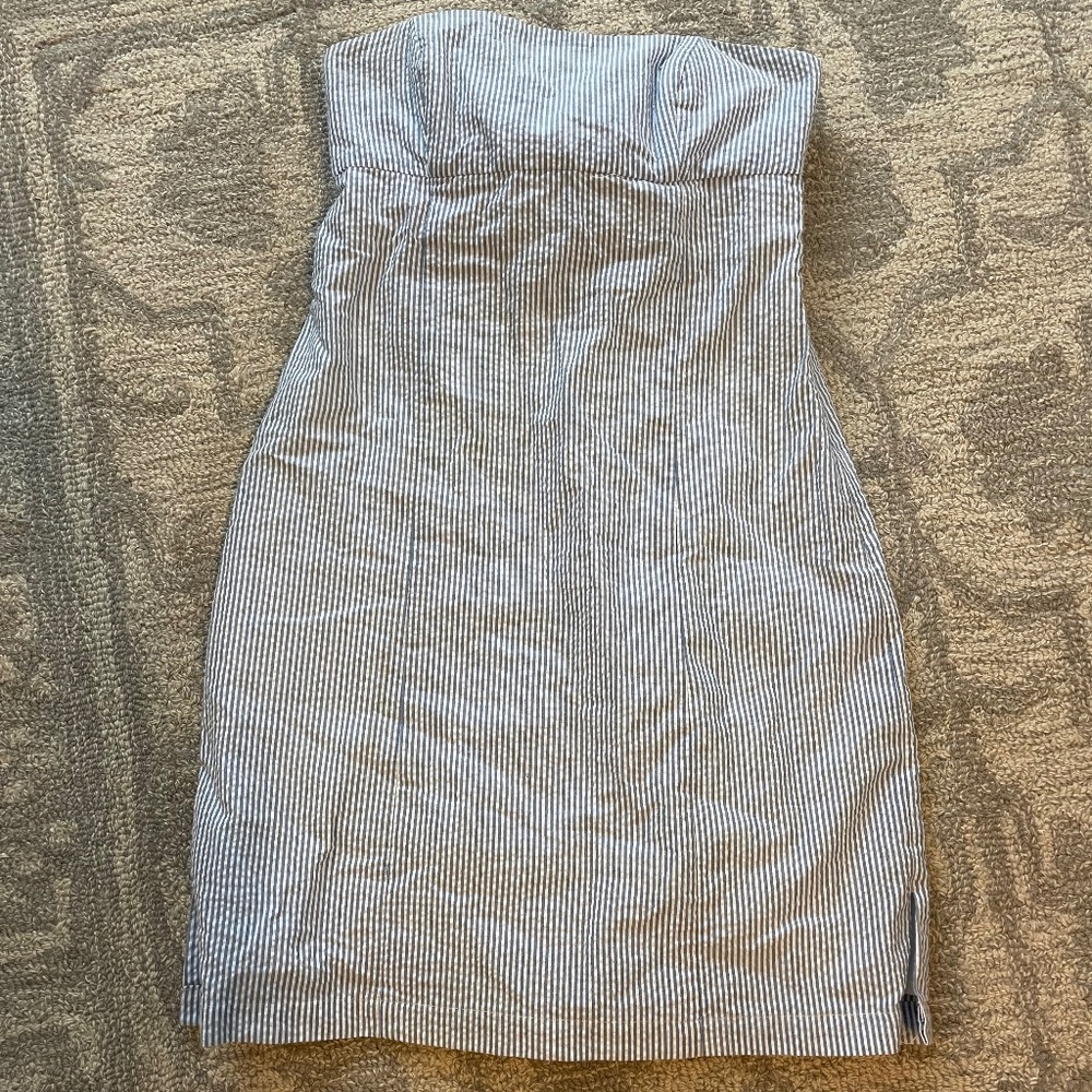 Strapless mini seersucker dress